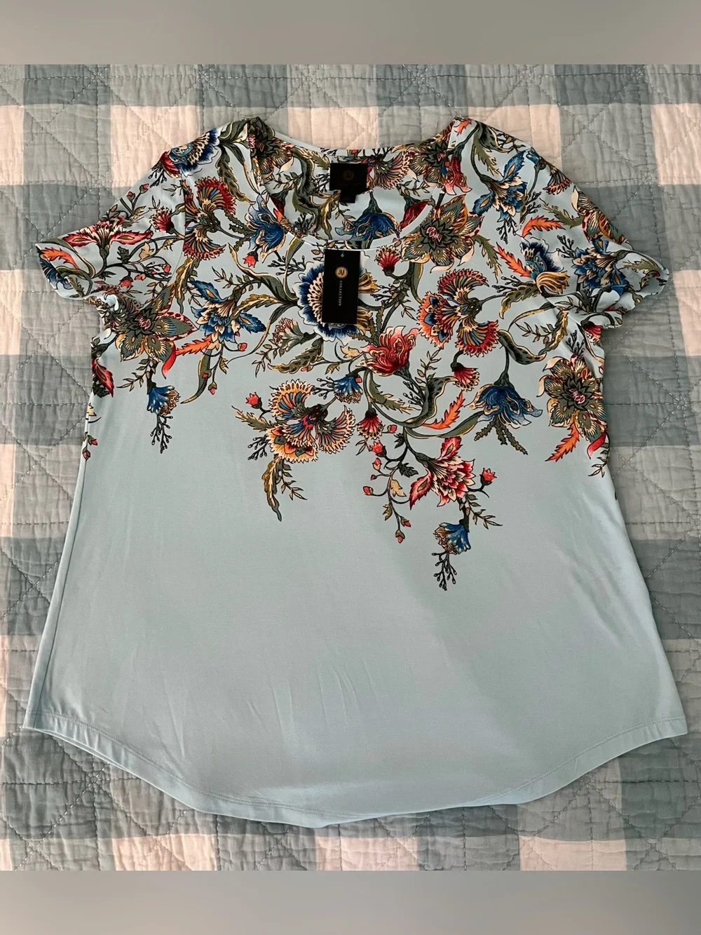 JM Collection Blue Short Sleeved Top L NWT